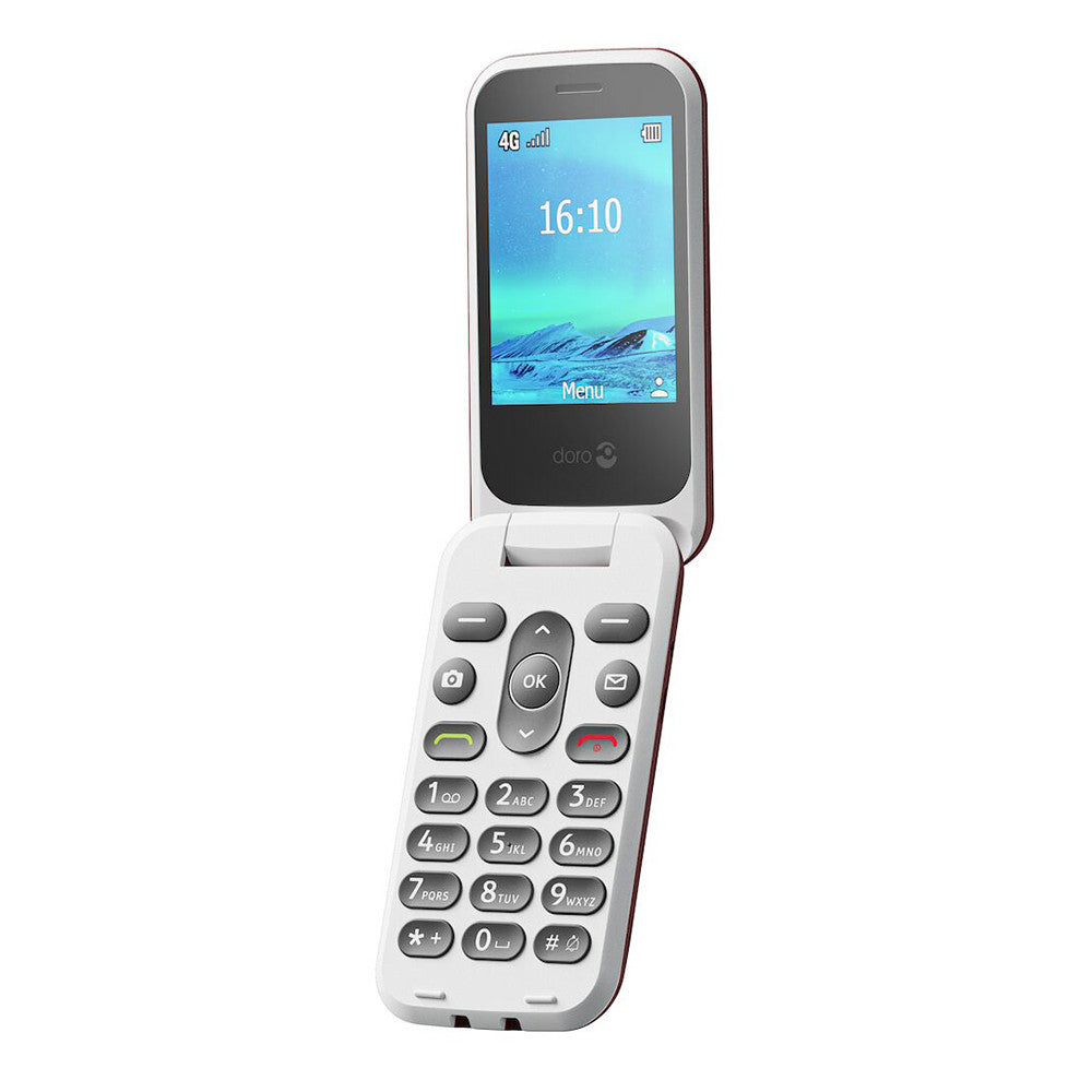 Doro 2880 4G (Flip phone with charging dock, dual display) Red / White