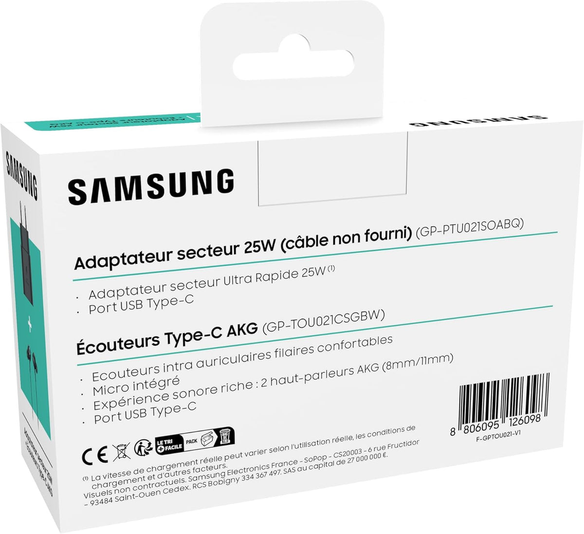 Samsung Starter Pack (25W Ladegerät TA800N & AKG Typ-C Ohrhörer IC100B - Schwarz (Originalverpackung)
