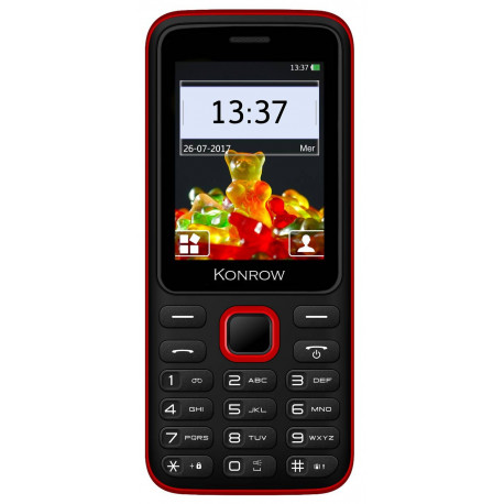 Konrow Sweet - Compact - 2,4'' scherm - Dual Sim - FM-radio - Zwart/Rood
