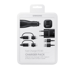 Samsung EP-U3100WBEGWW - Pack De Charge Complet, Adaptateur Secteur/Voiture, Câble Micro USB/USB-C - Noir (Emballage Original)