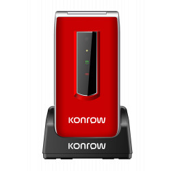 Konrow Senior C - Écran 2.4'' - Double Sim - Rouge (Dock de charge Fourni)
