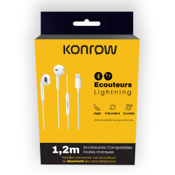 Konrow KE-BTL - Ecouteurs Lightning (1,2m, Blanc) - Emballage Original