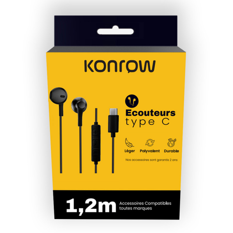 Grossiste Konrow - Konrow KE-BTC - Ecouteurs Type C (1,2m, Noir) 