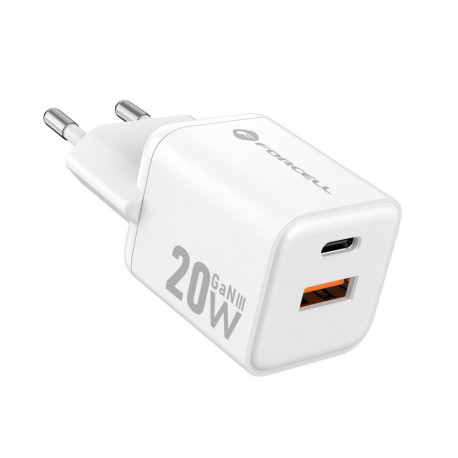Forcell - Adattatore di corrente a 2 porte (Porta Tipo A e Tipo C, 20W, Bianco) Confezione Originale