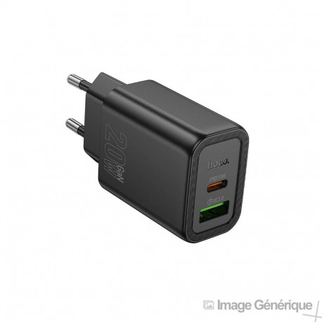 Hoco - 2-Port Wall Charger (Type A and Type C Port, 20W, Black) Original Packaging