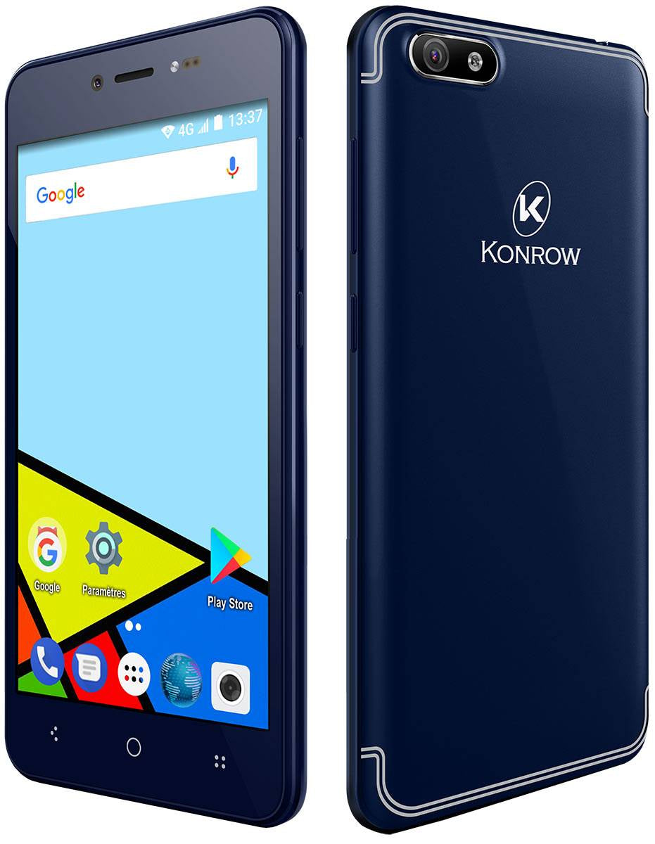 Konrow Easy Feel - Smartphone Android - 4G - Ecran 5'' - Double Sim - 16Go, 1Go RAM - Bleu