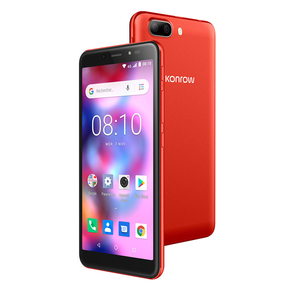 Konrow Easy 55 - Android 8.1 - 4G - Écran 5.34'' - Double Sim - 8Go, 1Go RAM - Rouge
