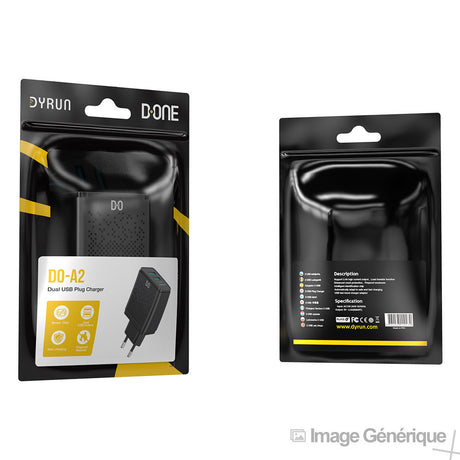 Alimentatore universale USB a 2 porte - 2.4 A, ricarica rapida, Nero (compatibile, blister)