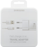 Samsung EP-TA20EWECG - Complete mains charger - Fast Charge 2A adapter & USB Type-C cable - White (Original packaging)