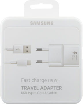 Samsung EP-TA20EWECG - Complete mains charger - Fast Charge 2A adapter & USB Type-C cable - White (Original packaging)