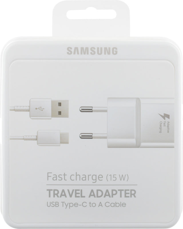 Samsung EP-TA20EWECG - Complete mains charger - Fast Charge 2A adapter & USB Type-C cable - White (Original packaging)