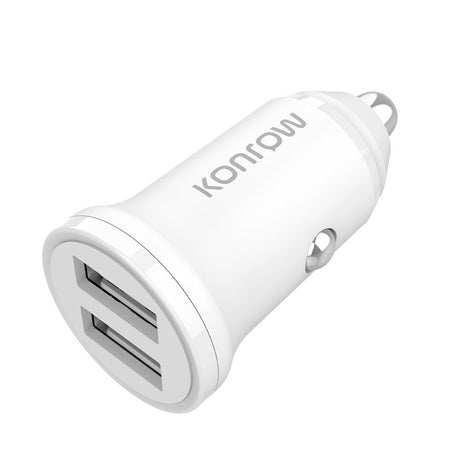 Konrow KCC12AAW - Adattatore accendisigari 2 porte USB - Ricarica rapida 12W, bianco (compatibile, blister)