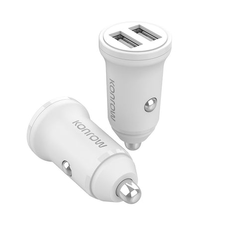Konrow KCC12AAW - Adattatore accendisigari 2 porte USB - Ricarica rapida 12W, bianco (compatibile, blister)