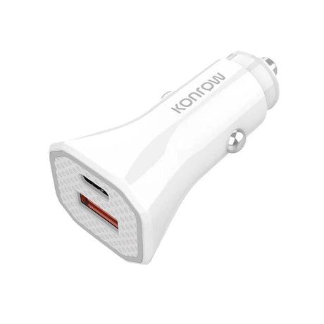 Konrow KCC20ACW - Adattatore per accendisigari 1 porta USB A e 1 porta USB Type-C - Ricarica rapida 20W, Bianco (Compatibile, Blister)