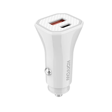 Konrow KCC20ACW - Adattatore per accendisigari 1 porta USB A e 1 porta USB Type-C - Ricarica rapida 20W, Bianco (Compatibile, Blister)