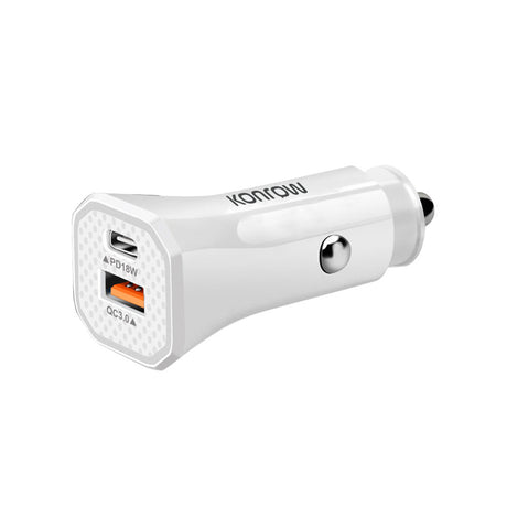Konrow KCC20ACW - Adattatore per accendisigari 1 porta USB A e 1 porta USB Type-C - Ricarica rapida 20W, Bianco (Compatibile, Blister)