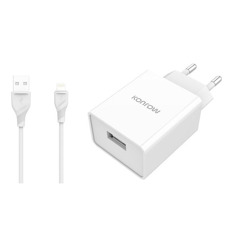 Konrow KK12AATL – Komplettes Netzladegerät (12W-USB-Adapter & abnehmbares Lightning-Kabel, 1 m) Weiß (Kompatibel, Blister)