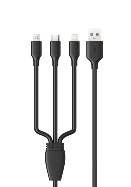 Konrow KC3IN1PB - Câble USB 3 en 1 - Type C & Micro USB & Lightning vers Type A - 1 M - Blanc (Compatible, Blister)
