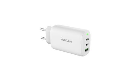 Konrow KC65ACCW - Adaptateur Secteur 3 Ports ( 1 Port Type A & 2 Ports Type C ) Charge rapide 65W, Blanc (Compatible, Blister)