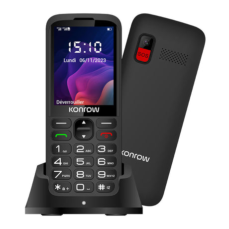 Konrow Senior 280 Next 4G (2.8'' - Dual SIM - Con stazione di ricarica) Nero