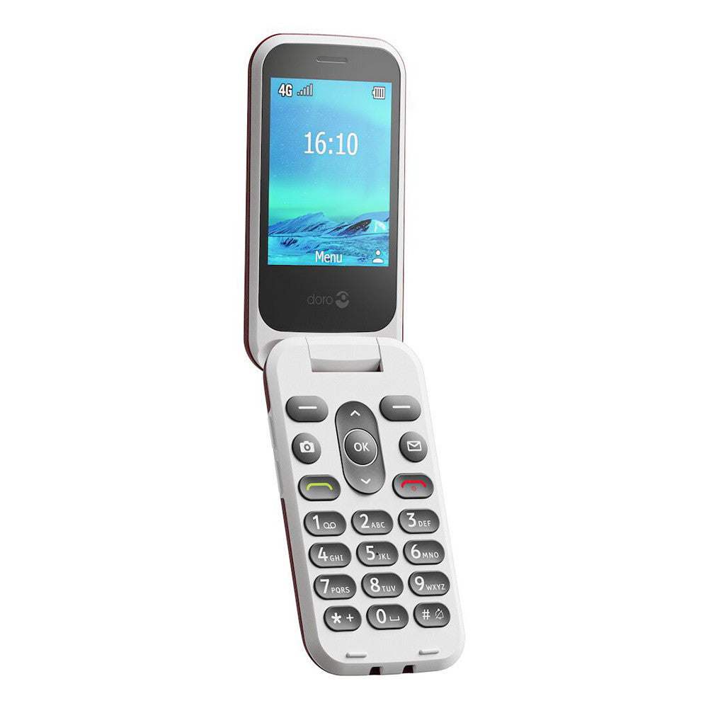 Doro 2820 4G (Flip Phone with Charging Dock) Red/White