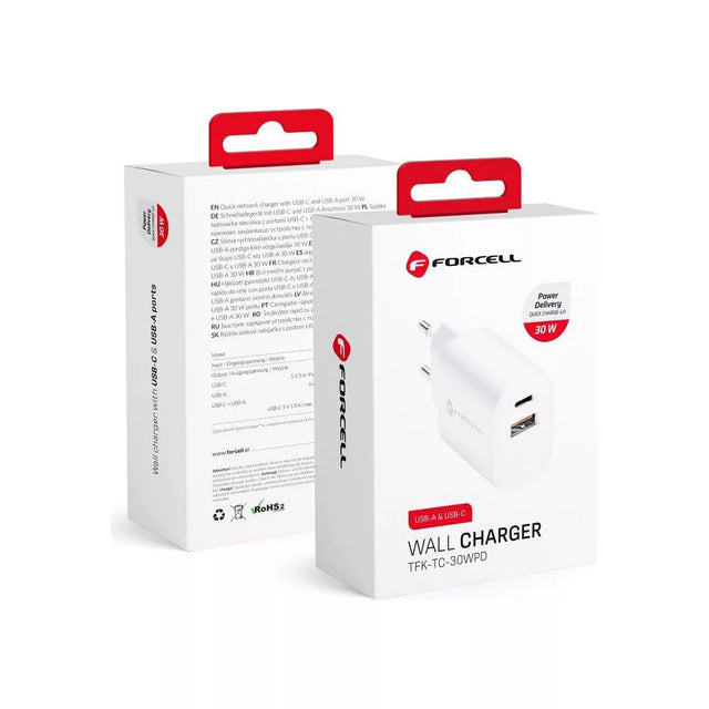 Forcell - 2-Port-Netzteil (Typ A und Typ C, 30W, Weiß) Originalverpackung