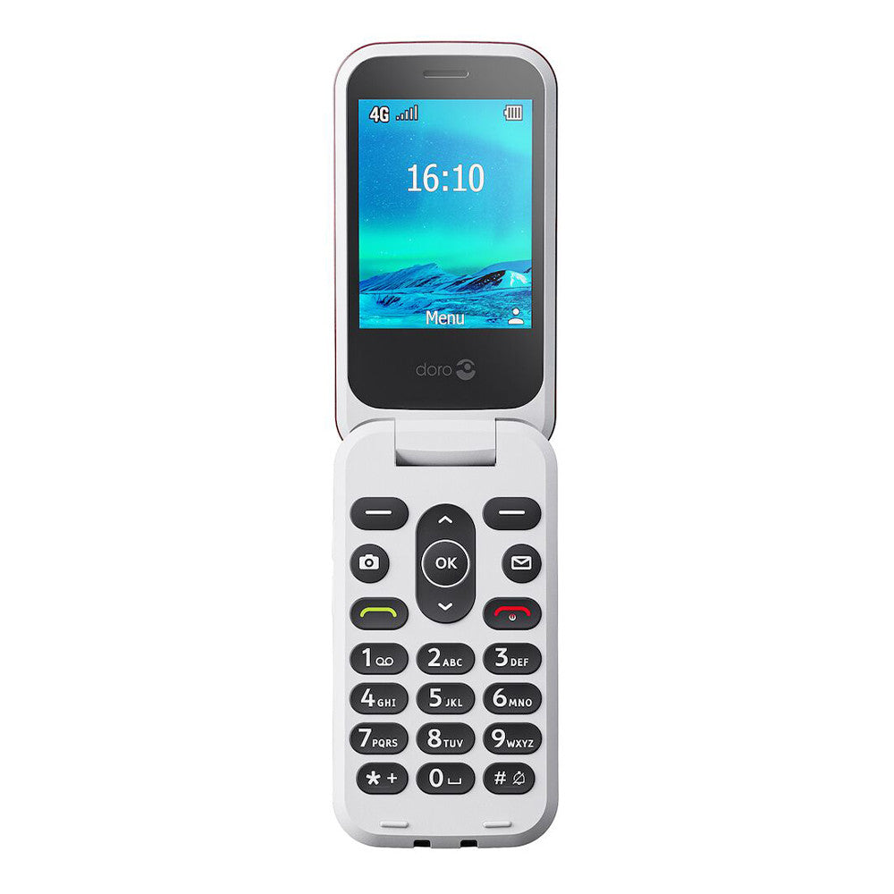 Doro 2880 4G (Flip phone with charging dock, dual display) Red / White