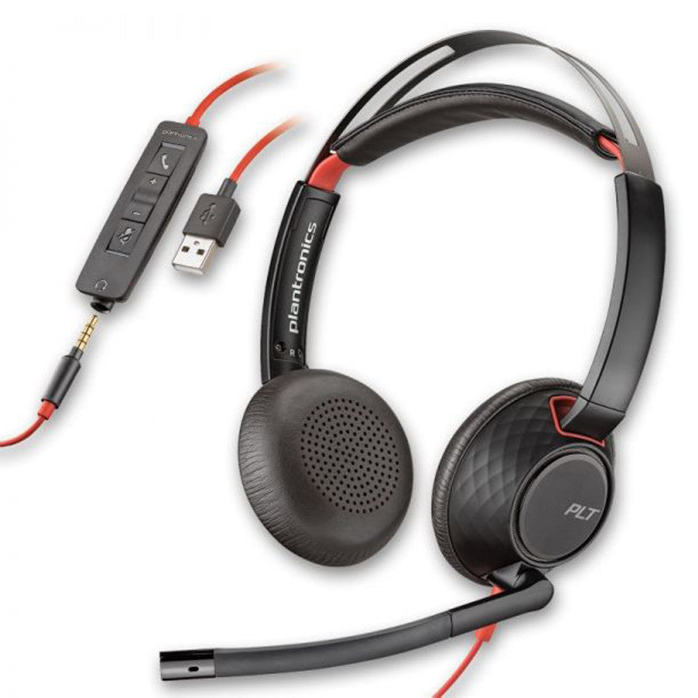 Poly Blackwire 5220 Wired Headset - (Stereo - USB-A - 3.5 mm Jack, In-line Control) Black
