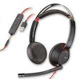 Poly Blackwire 5220 Wired Headset - (Stereo - USB-A - 3.5 mm Jack, In-line Control) Black