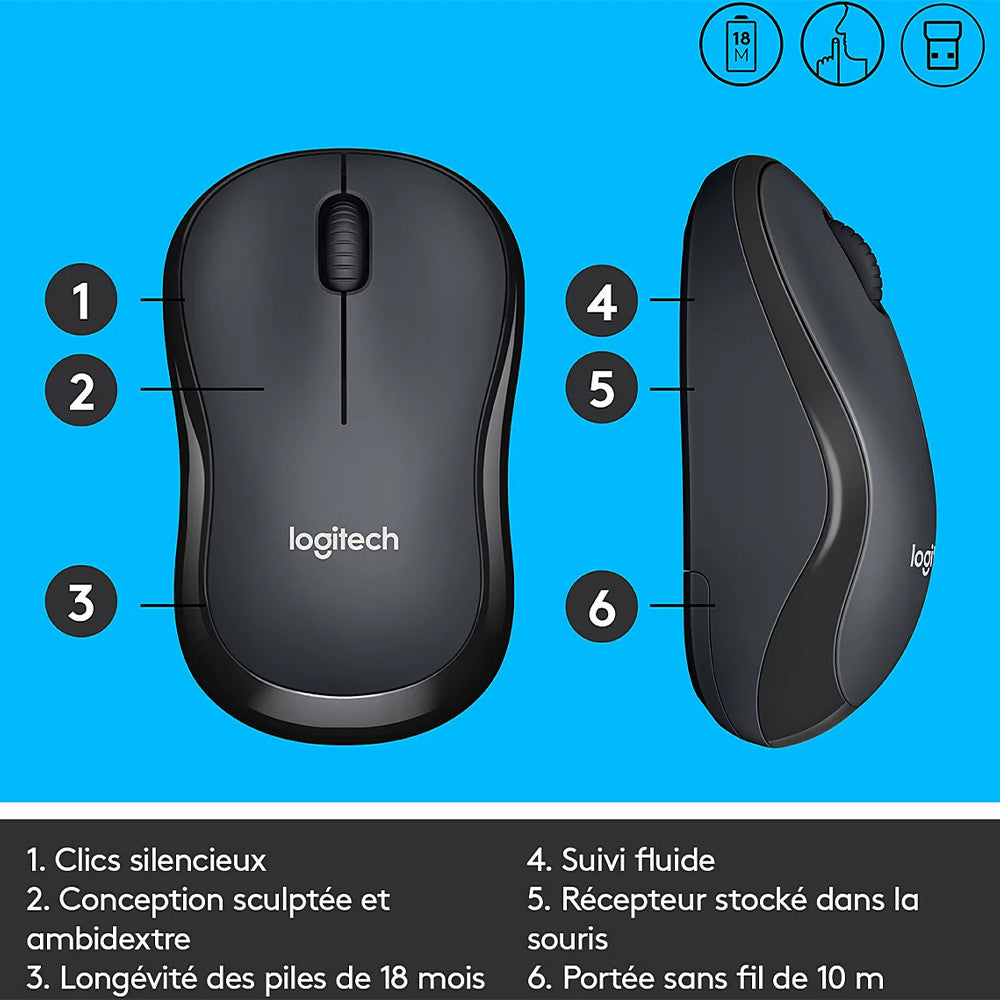 Logitech M220 Wireless Mouse - (Silent - 10 m Range) Grey
